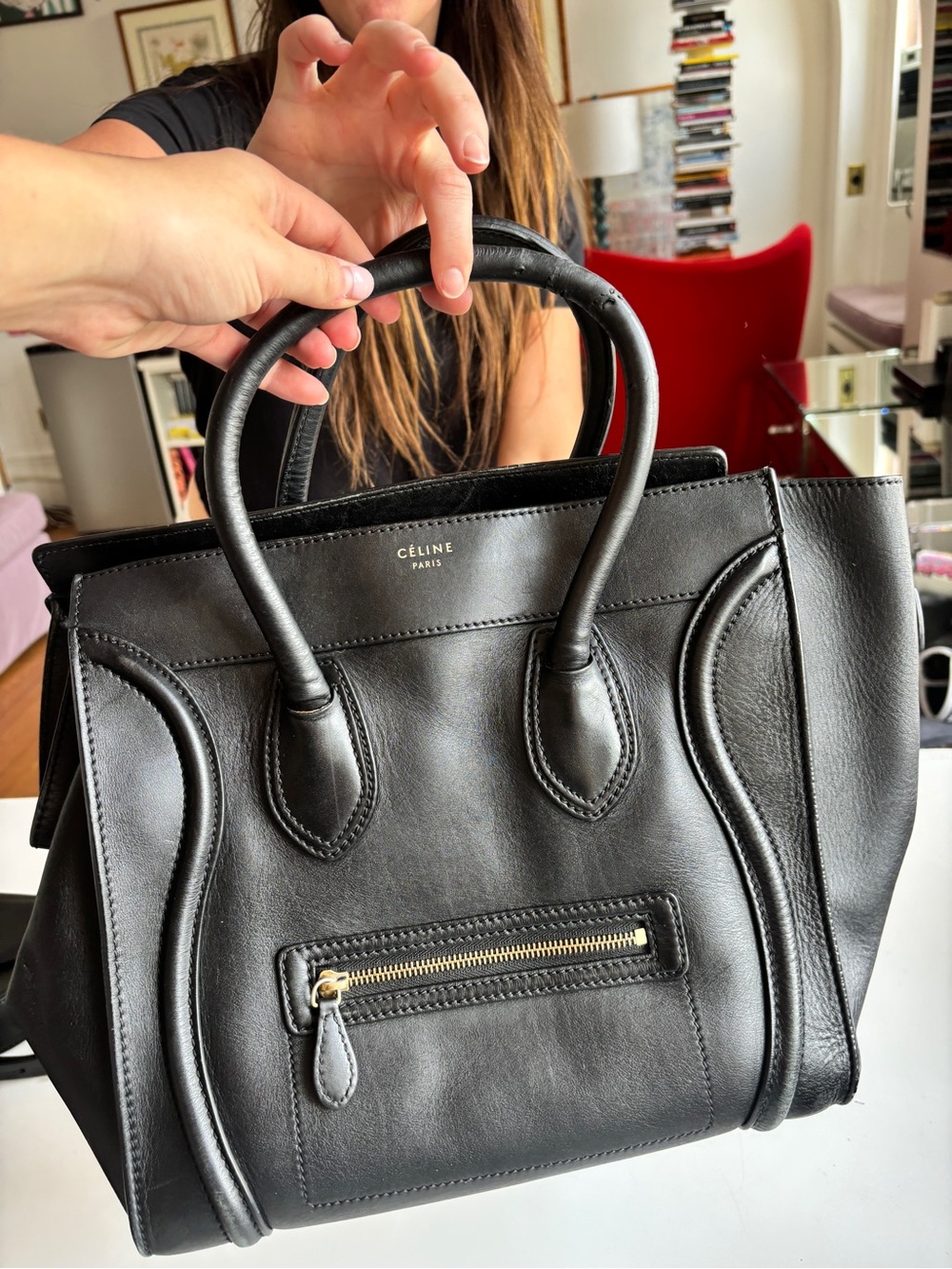 Celine Black Leather Mini Luggage Tote with Gold Hardware - Picture 4 of 7